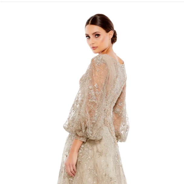 Mac Duggal Mocha Sequin Floral Gown